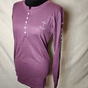 NWOT Lake Girl Women Maroon Long Sleeve T-Shirt XL Embellished on Sleeve